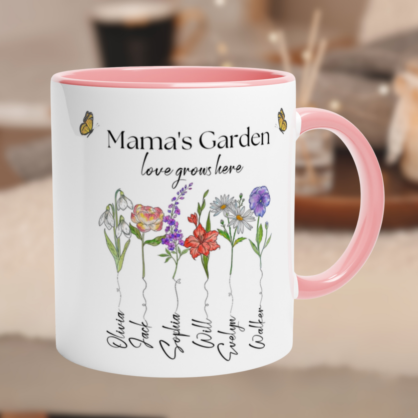 Taza Mama's Garden - El Jardín de Mamá - TAZA CON LOS NOMBRES DE TUS HIJOS- Taza Personalizada para Mamá