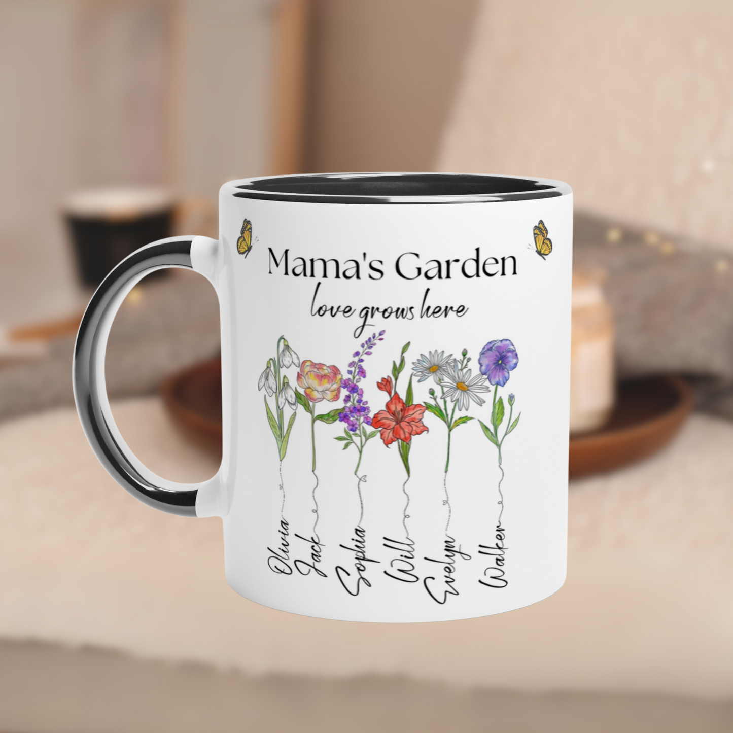 Taza Mama's Garden - El Jardín de Mamá - TAZA CON LOS NOMBRES DE TUS HIJOS- Taza Personalizada para Mamá