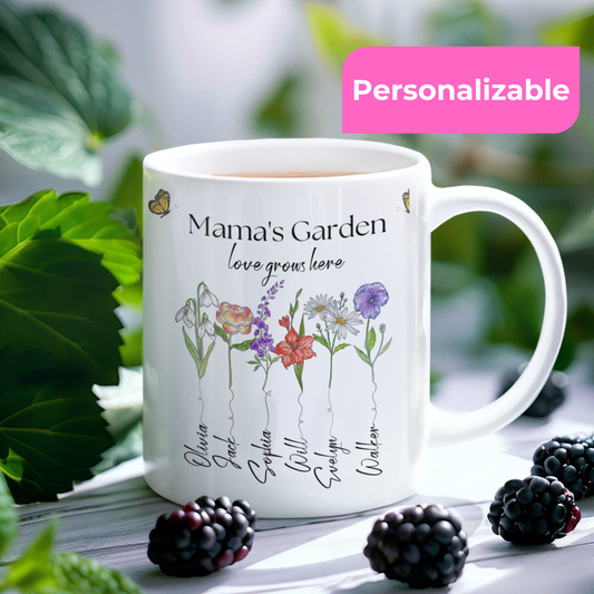 Taza Mama's Garden - El Jardín de Mamá - TAZA CON LOS NOMBRES DE TUS HIJOS- Taza Personalizada para Mamá