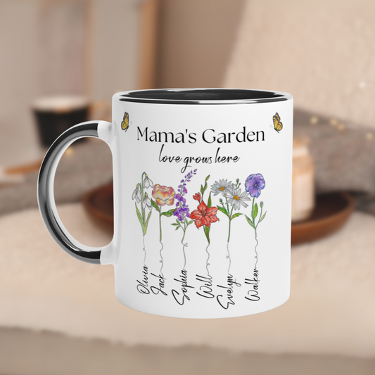 Taza Mama's Garden - El Jardín de Mamá - TAZA CON LOS NOMBRES DE TUS HIJOS- Taza Personalizada para Mamá
