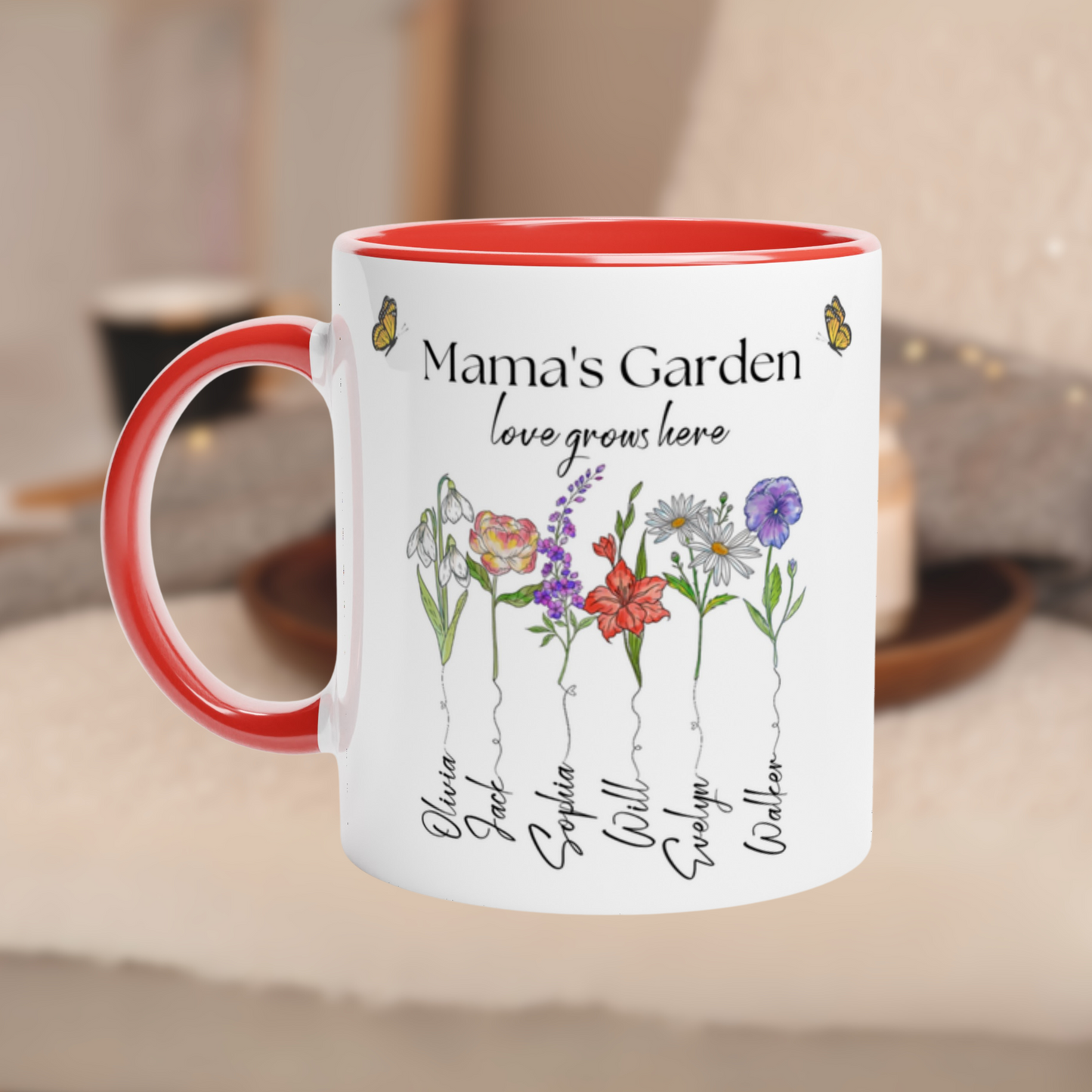 Taza Mama's Garden - El Jardín de Mamá - TAZA CON LOS NOMBRES DE TUS HIJOS- Taza Personalizada para Mamá