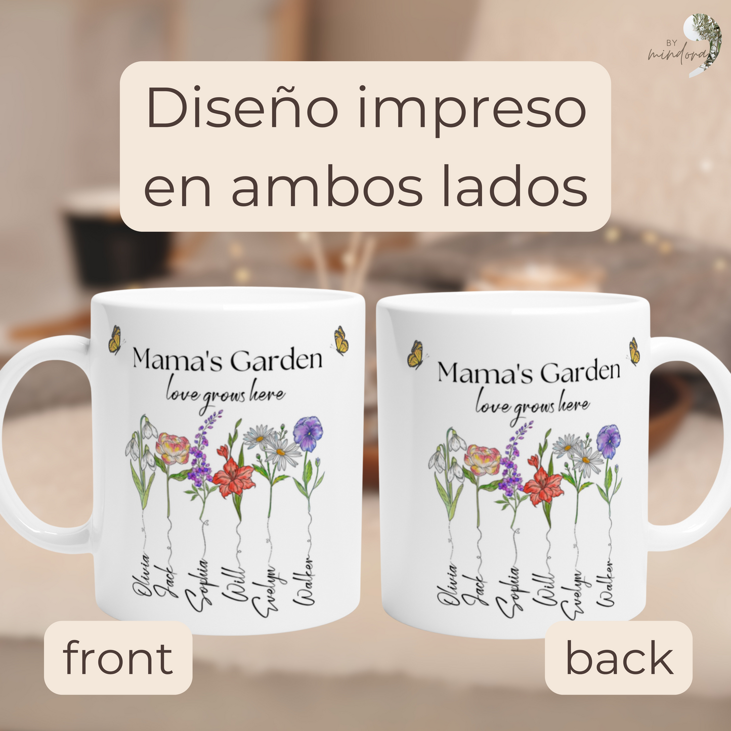 Taza Mama's Garden - El Jardín de Mamá - TAZA CON LOS NOMBRES DE TUS HIJOS- Taza Personalizada para Mamá