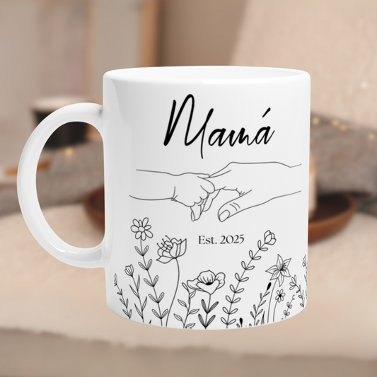 Taza Mama Est Floral - Taza Personalizada para Mamá - Regalos Personalizados para Mamá