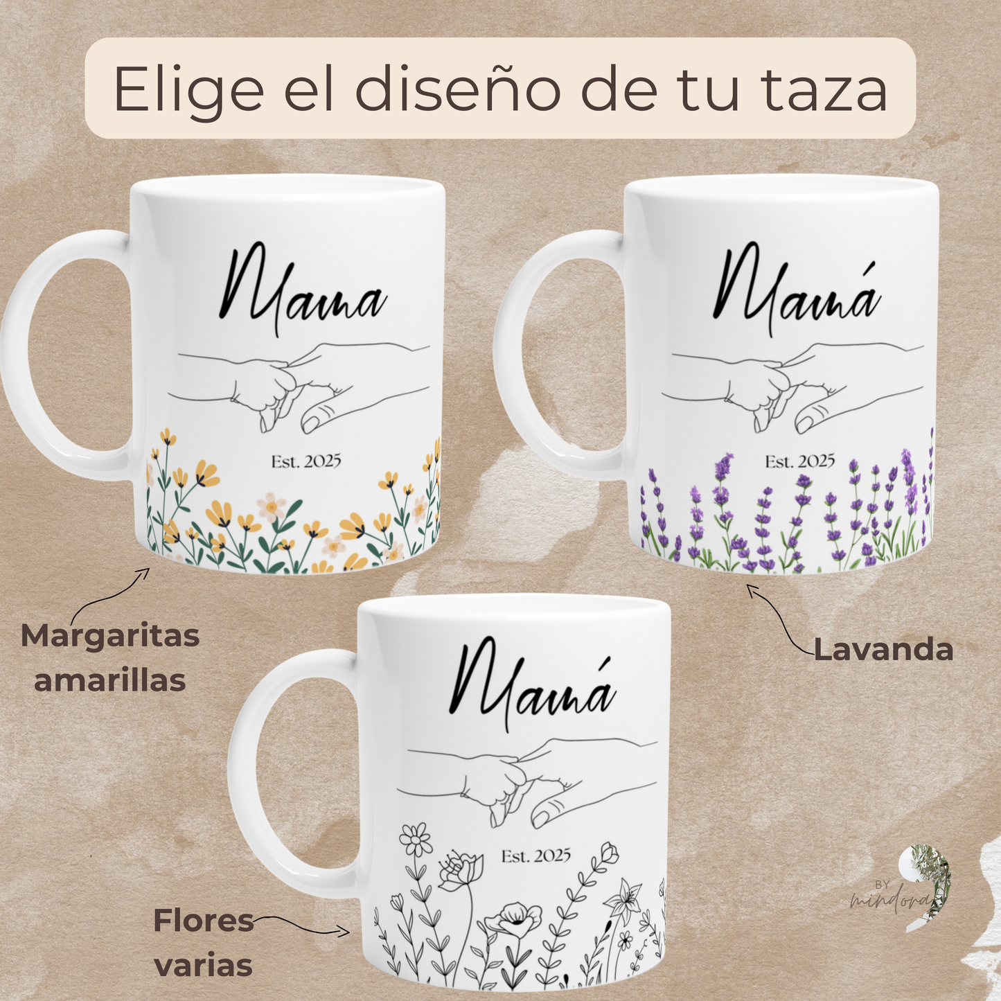 Taza Mama Est Floral - Taza Personalizada para Mamá - Regalos Personalizados para Mamá
