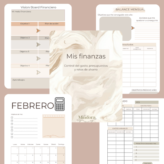ByMindora-Planificador de Finanzas Personales A4-Planificación Mensual de Finanzas-Ahorro Familiar-Budget Planner-Presupuestos y Retos de ahorro